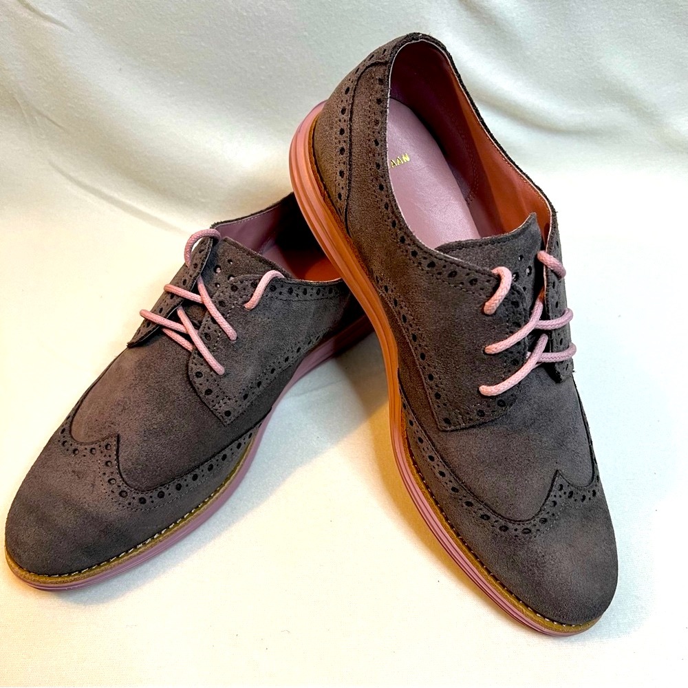 Cole Haan Lunargrand Gray and Pink Wingtip Oxford Shoes - Women’s - Picture 6 of 10